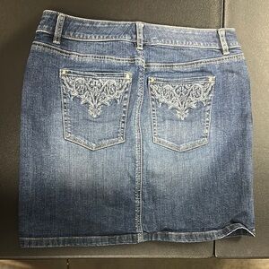 White House Black Market Embroidered Blue Denim Mini Skirt